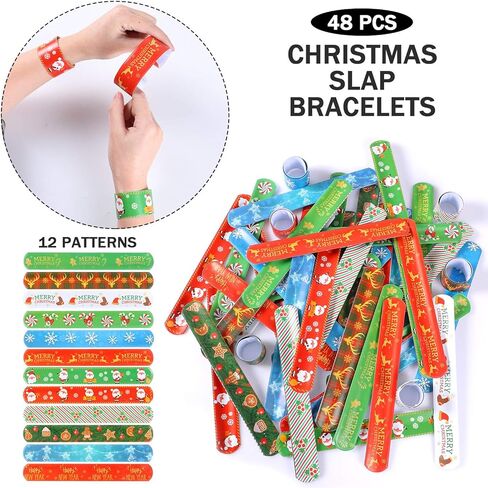 أساور معصم للأطفال من لاتوكوس 48 قطعة بتصميم عيد الميلاد مع رباط سانتا كلوز ورجل الثلج وشجرة الكريسماس وهدايا حفلات الكريسماس in Kuwait