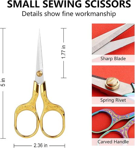 Vintage Embroidery Sharp Scissors 2 Pack, 5 Inches Craft Sewing Scissor Pointed Stainless Steel Multipurpose Detail Beauty Shears for Office Home Household Kitchen School Student Supplies in Kuwait