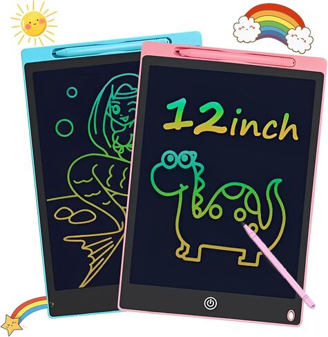 تابلت رسم LCD ملون، تابلت كتابة بشاشة أكبر 12 بوصة، لوحة خربش قابلة لإعادة الاستخدام للأطفال 3 4 5 6، لوحة رسم إبداعية تعليمية، هدية عيد ميلاد لفتاة صبي (وردي أو أزرق) in Kuwait