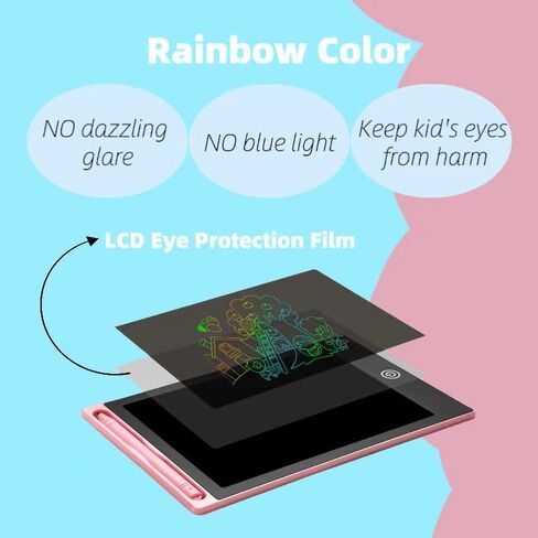 تابلت رسم LCD ملون، تابلت كتابة بشاشة أكبر 12 بوصة، لوحة خربش قابلة لإعادة الاستخدام للأطفال 3 4 5 6، لوحة رسم إبداعية تعليمية، هدية عيد ميلاد لفتاة صبي (وردي أو أزرق) in Kuwait