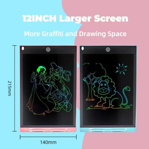 تابلت رسم LCD ملون، تابلت كتابة بشاشة أكبر 12 بوصة، لوحة خربش قابلة لإعادة الاستخدام للأطفال 3 4 5 6، لوحة رسم إبداعية تعليمية، هدية عيد ميلاد لفتاة صبي (وردي أو أزرق) in Kuwait