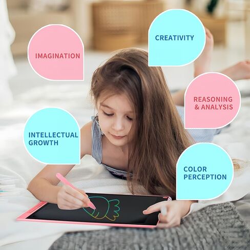 تابلت رسم LCD ملون، تابلت كتابة بشاشة أكبر 12 بوصة، لوحة خربش قابلة لإعادة الاستخدام للأطفال 3 4 5 6، لوحة رسم إبداعية تعليمية، هدية عيد ميلاد لفتاة صبي (وردي أو أزرق) in Kuwait