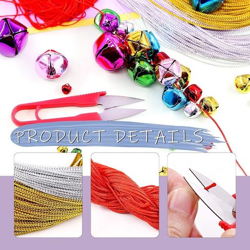 Swpeet 154Pcs Colorful 8mm-30mm Big Sizes Christmas Jingle Bells Assortment Kit with 225m 3 Colors Cord, Jingle Bells and Craft Bells Perfect for Christmas Party Decorations Craft in Saudi Arabia