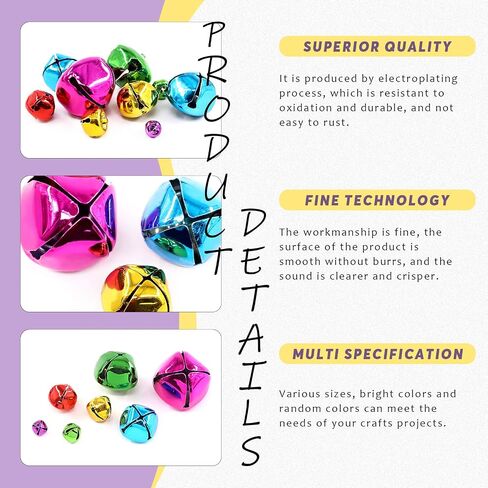 Swpeet 154Pcs Colorful 8mm-30mm Big Sizes Christmas Jingle Bells Assortment Kit with 225m 3 Colors Cord, Jingle Bells and Craft Bells Perfect for Christmas Party Decorations Craft in Saudi Arabia