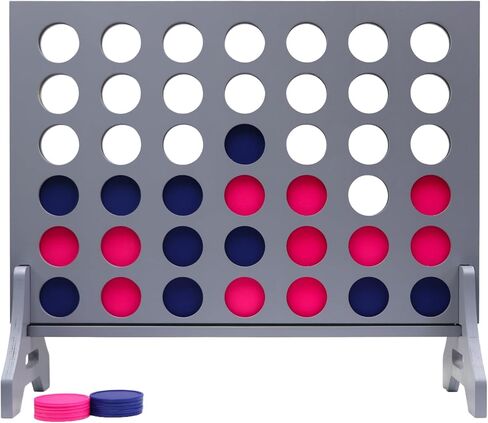 Giant 4 in a Row Game for Family & Adults – Tailgating Pros Jumbo Grey Wooden Four in a Row Indoor & Outdoor Yard Game for Family Party Fun, Portable Activities for Patio, Backyard, and Camping in Kuwait