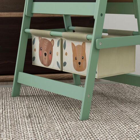 Qaba Art Easel for Kids with Paper Roll, 3 in 1 Toddler Painting Easel with Blackboard, Whiteboard, Storage Baskets, Green in Saudi Arabia