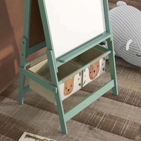 Qaba Art Easel for Kids with Paper Roll, 3 in 1 Toddler Painting Easel with Blackboard, Whiteboard, Storage Baskets, Green in Saudi Arabia