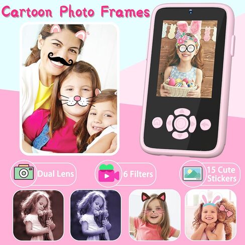 ANJUU Kids Camera Phone للفتيات، لعبة كاميرا سيلفي للأطفال، كاميرا فيديو للأطفال 1080P للأطفال الصغار، هدايا عيد الميلاد للأطفال من سن 3 إلى 8 سنوات مع بطاقة SD 32 جيجا - وردي in Kuwait