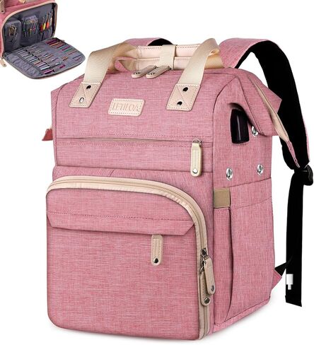 ELLESTAZ Knitting Bag Backpack, Crochet Bag Organizer, Large Yarn Crochet Project Bag with USB Port, Travel Yarn Storage Tote Holder for Knitting Needles Hooks Accessories, Gifts for Crocheters, Pink in Kuwait