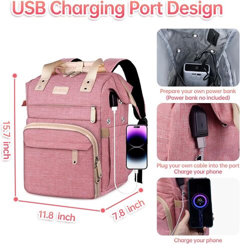 ELLESTAZ Knitting Bag Backpack, Crochet Bag Organizer, Large Yarn Crochet Project Bag with USB Port, Travel Yarn Storage Tote Holder for Knitting Needles Hooks Accessories, Gifts for Crocheters, Pink in Kuwait