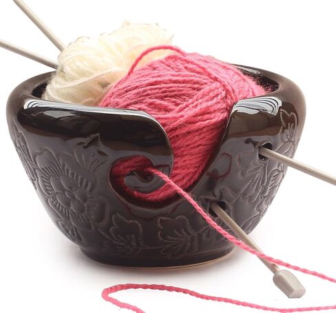 Festive Deals - Ceramic Yarn Bowls 6 X4 Inch Handmade Yarn Holder Decorative Knitting Bowl for Knitters Crochet Lovers by ABHANDICRAFTS (Black) in Kuwait