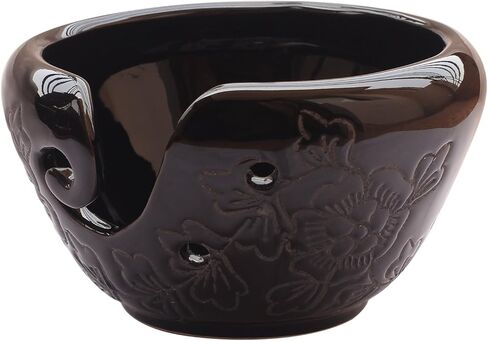 Festive Deals - Ceramic Yarn Bowls 6 X4 Inch Handmade Yarn Holder Decorative Knitting Bowl for Knitters Crochet Lovers by ABHANDICRAFTS (Black) in Kuwait
