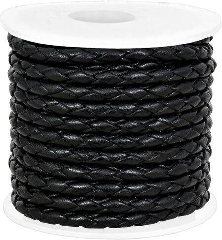GENIQUE Real/Genuine Round Braided Leather Cord String Rope Folded, Leather Rope for Crafts, Jewelry Making, Necklace, Bracelets (5 Metres) (3mm, Antique Brown Distressed) in Kuwait