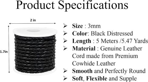 GENIQUE Real/Genuine Round Braided Leather Cord String Rope Folded, Leather Rope for Crafts, Jewelry Making, Necklace, Bracelets (5 Metres) (3mm, Antique Brown Distressed) in Kuwait