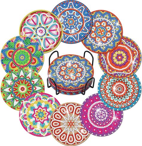 Billbotk Diamond Art Painting Coasters Kit, 10 Pieces Mandala Diamond Art Coasters with Holder, DIY Diamond Arts and Crafts for Adults in Kuwait