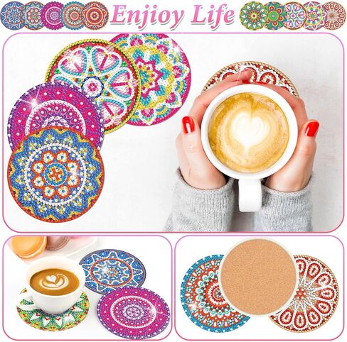 Billbotk Diamond Art Painting Coasters Kit, 10 Pieces Mandala Diamond Art Coasters with Holder, DIY Diamond Arts and Crafts for Adults in Kuwait