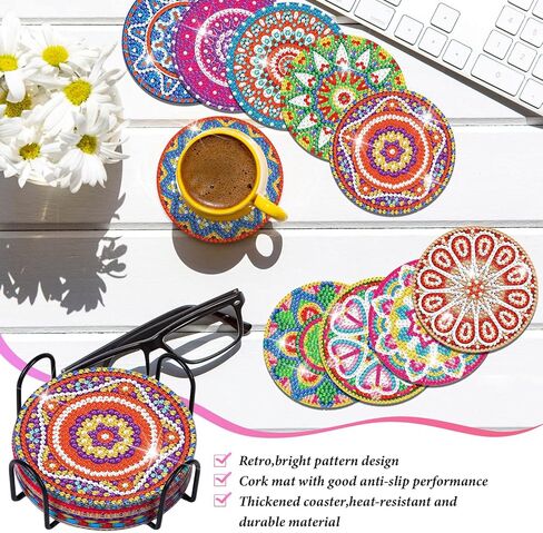 Billbotk Diamond Art Painting Coasters Kit, 10 Pieces Mandala Diamond Art Coasters with Holder, DIY Diamond Arts and Crafts for Adults in Kuwait