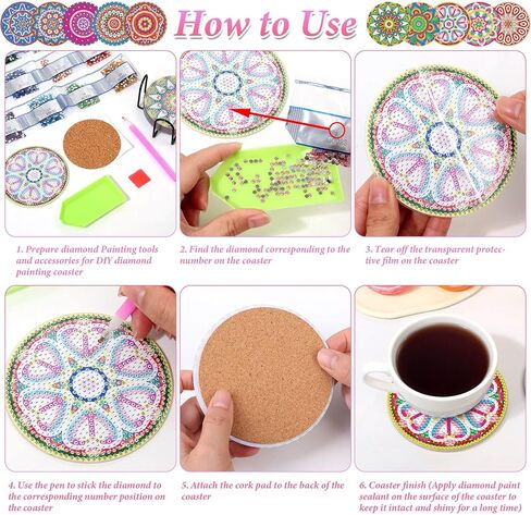 Billbotk Diamond Art Painting Coasters Kit, 10 Pieces Mandala Diamond Art Coasters with Holder, DIY Diamond Arts and Crafts for Adults in Kuwait