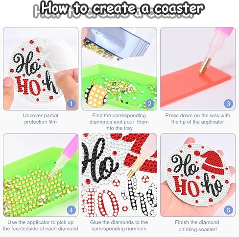 Denylo pro 8 Pcs Christmas Diamond Painting Coasters Kits with Holder DIY Christmas Diamond Art Coaster Non Slip Coaster for Adults Xmas Holiday Diamond Painting Kits Supplies for Christmas Gift in Kuwait