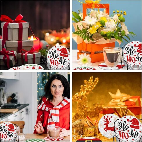 Denylo pro 8 Pcs Christmas Diamond Painting Coasters Kits with Holder DIY Christmas Diamond Art Coaster Non Slip Coaster for Adults Xmas Holiday Diamond Painting Kits Supplies for Christmas Gift in Kuwait