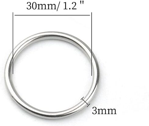 Hamineler 30 PCS Welded Stainless Steel O-Ring Welded Round Rings for Camping Belt, Dog Leashes, Luggage Accessories (3mm×15mm ID) in Kuwait