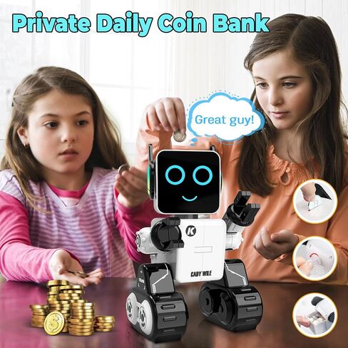 ألعاب روبوت OKK للأطفال، روبوت للتحكم عن بعد والتطبيقات، ألعاب تفاعلية قابلة للبرمجة مع بنك للعملات المعدنية، روبوت تعليمي ذكي مع LED وصينية، هدية روبوت راقص للأولاد والبنات (أبيض) in Kuwait