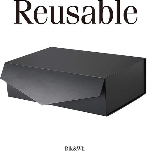صندوق هدايا BLK&WH مقاس 13.5 × 9 × 4.1 بوصة، صندوق هدايا كبير بغطاء، صندوق هدايا أسود، صندوق العريس، صندوق هدايا قابل للطي بغطاء مغناطيسي (أسود غير لامع) in Kuwait