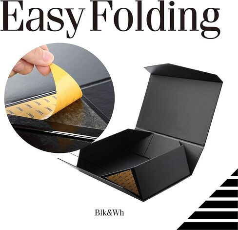 صندوق هدايا BLK&WH مقاس 13.5 × 9 × 4.1 بوصة، صندوق هدايا كبير بغطاء، صندوق هدايا أسود، صندوق العريس، صندوق هدايا قابل للطي بغطاء مغناطيسي (أسود غير لامع) in Kuwait