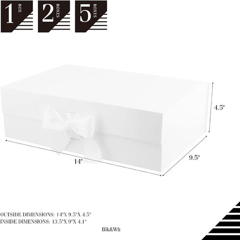 صندوق هدايا BLK&WH مقاس 13.5 × 9 × 4.1 بوصة، صندوق هدايا كبير بغطاء، صندوق هدايا أسود، صندوق العريس، صندوق هدايا قابل للطي بغطاء مغناطيسي (أسود غير لامع) in Kuwait
