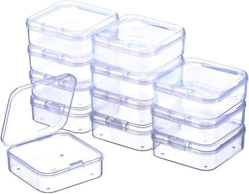 Duo&Gole 12 قطعة من حاويات تخزين الخرز البلاستيكي الشفاف مع أغطية قابلة للطي للعناصر حبوب منع الحمل نتائج المجوهرات حبة صغيرة (2.2 × 2.2 × 0.82 بوصة) in Kuwait