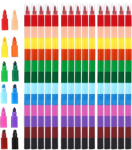 MeiMeiDa 24 Pieces Stacking Crayons for Kids Party Favors Colorful Stackable Buildable Crayon Set - Fun Rainbow Crayons for Art Paint Party, Goodie Bag Filler, Prizes in Kuwait