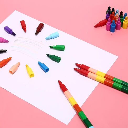 MeiMeiDa 24 Pieces Stacking Crayons for Kids Party Favors Colorful Stackable Buildable Crayon Set - Fun Rainbow Crayons for Art Paint Party, Goodie Bag Filler, Prizes in Kuwait