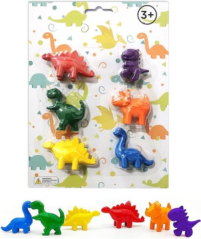 6 PC DINOSAUR SHAPE CRAYONS, DINOSAUR PARTY FAVORS, CRAYONS FOR KIDS AGES 2-4 4-8, NON-TOXIC BIG TODDLER CRAYONS, GIRL BOY DINOSAUR SCHOOL SUPPLIES, DINO CRAFT GIFT, BIRTHDAY DECORATIONS, MINI FIGURES in Kuwait