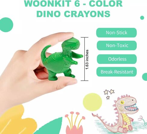 6 PC DINOSAUR SHAPE CRAYONS, DINOSAUR PARTY FAVORS, CRAYONS FOR KIDS AGES 2-4 4-8, NON-TOXIC BIG TODDLER CRAYONS, GIRL BOY DINOSAUR SCHOOL SUPPLIES, DINO CRAFT GIFT, BIRTHDAY DECORATIONS, MINI FIGURES in Kuwait