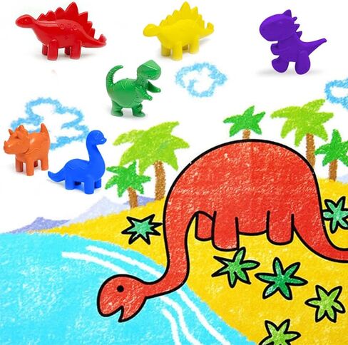 6 PC DINOSAUR SHAPE CRAYONS, DINOSAUR PARTY FAVORS, CRAYONS FOR KIDS AGES 2-4 4-8, NON-TOXIC BIG TODDLER CRAYONS, GIRL BOY DINOSAUR SCHOOL SUPPLIES, DINO CRAFT GIFT, BIRTHDAY DECORATIONS, MINI FIGURES in Kuwait