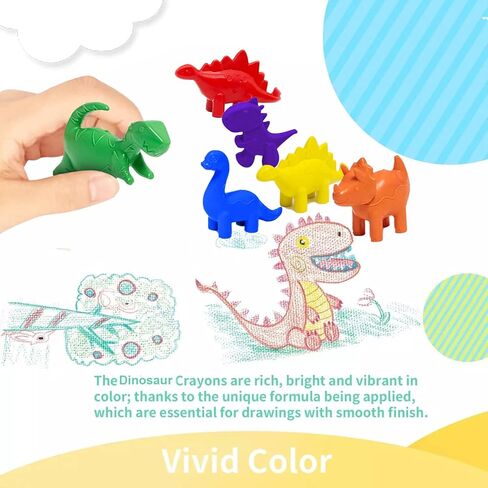 6 PC DINOSAUR SHAPE CRAYONS, DINOSAUR PARTY FAVORS, CRAYONS FOR KIDS AGES 2-4 4-8, NON-TOXIC BIG TODDLER CRAYONS, GIRL BOY DINOSAUR SCHOOL SUPPLIES, DINO CRAFT GIFT, BIRTHDAY DECORATIONS, MINI FIGURES in Kuwait