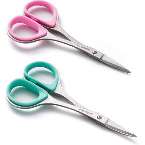 Beaditive Sewing and Embroidery Scissors Set (2 Pc.) Curved and Straight, Sharp, Stainless-Steel Design | Precision Tips, Ergonomic Rubber Handle Grip | Small, Compact DIY Use (Extra Sharp)