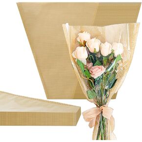 100 قطعة من ورق تغليف باقة الزهور - أكياس زهور كرافت للباقات، أكمام زهور بنية واجهة شفافة لمستلزمات تغليف وترتيب الزهور (15.7 × 13.8 بوصة) in Kuwait