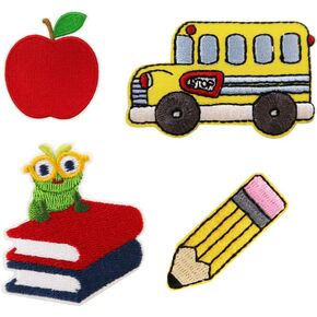 دودة الكتب Apple Pencil School Bus العودة إلى المدرسة مطرزة بالحديد على الرقع in Saudi Arabia