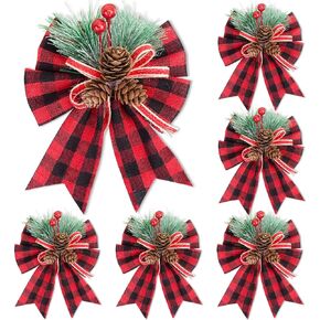 JOHOUSE Red Buffalo Plaid Bows 12PCS Christmas Tree Bows Christmas Wreath Bow for Christmas Outdoor Decorations