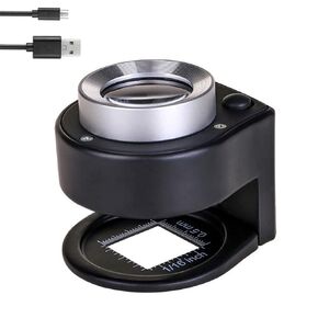 Bysameyee 10X Magnifying Glasses with Light, Mini Rechargeable Magnifier Desktop Foldable Metal Magnifying Loupe with Scale and USB Cable for for Textile Optical Jewelry Tool Coins Currency