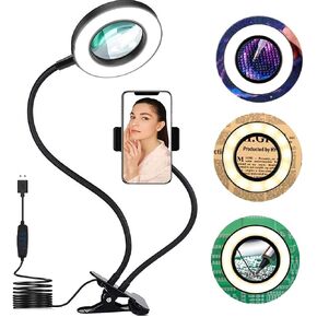 عدسة مكبرة مع ضوء، حلقة ضوء سيلفي مع حامل للهاتف الخلوي، ادوات مكبرة للرسم الماسي خماسي الابعاد، مصباح قراءة بمشبك على ضوء LED، مصباح مكتب بعدسة مكبرة 4 اضعاف in Kuwait