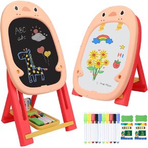 Table Easel for Kids, Double Sided Adjustable Tabletop Drawing Magnetic Easels with Graffiti and Board Game Accessories for Toddlers Boys and Girls (Blue)