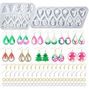 12 Pair Christmas Earring Mold Resin Silicone with Earring Hooks and Jump Ring Earring Casting Mold for Christmas Tree Elk Snowflake Resin Earring Keychains Epoxy Craft Xmas DIY Jewelry Making Kit in Saudi Arabia