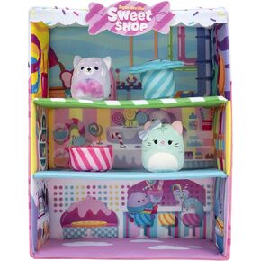Squishville by Original Squishmallows Sweet Shop - Playset with 2-Inch Priya The Purple Panda, Tres’zure The Teal Cat & Bistro Table and Chair - Toys for Kids in Kuwait