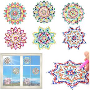 CrazyJan 6 PCS Diamond Painting Kits for Suncatchers Mandala Art Stained Glass Window Clings, DIY Diamond Art Accessories Adults & Kids Art Craft Supplies Gifts for Girls Women Children in Kuwait