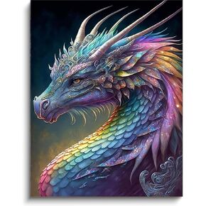 KYOQFVN Diamond Painting Kits for Adults, 5D Colourful Dragon Diamond Art Kits Full Drill Coloured Diamond Painting Dragon Kit for Kids Beginners, DIY Crystal Gem Art for Home Wall Decor 30x40cm