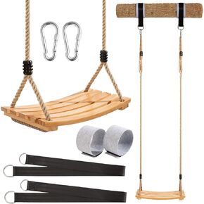 أرجوحة خشبية معلقة من يانجباغا، مقعد أرجوحة خشبية للأطفال مع حبل قنب قابل للتعديل بالإضافة إلى أشرطة شجرة بوصة وخطافين حلقة تسلق للحديقة أو المنزل للأطفال in Kuwait