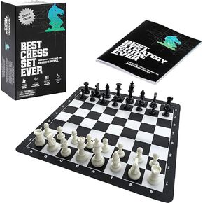 Best Chess Set Ever 3X Triple Weighted Tournament Size Chess Game (4" King) Large Staunton Modern Pieces, 20x20 Big Double-Sided, Roll Up Silicone Mat, Professional Chess Board Set for Adults & Kids