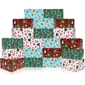 Cholemy 20 Pack Christmas Shipping Boxes Christmas Gift Boxes Decorative 4 Designs Empty Recyclable Cardboard Xmas Mix Pattern Christmas Box for Wrapping Holiday Present Small Business(8 x 6 x 4 In) in Kuwait